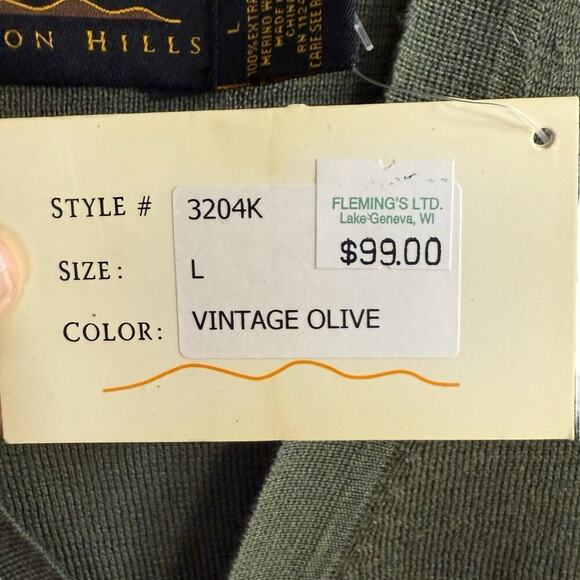 Vtg NWT Eildon Hills Green Merino Wool Button Front Sweater Vest Pockets L Prep - Picture 4 of 6